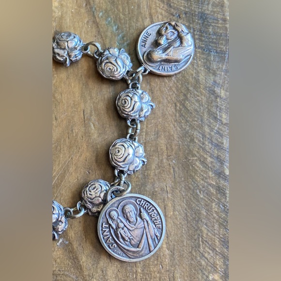 Vintage/Antique Silver Roses and Saints 7” Catholic Medal Prayer Bracelet - Picture 2 of 8